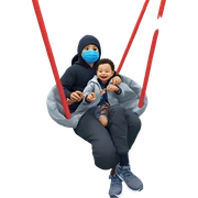boys playing outdoors with masks sticker