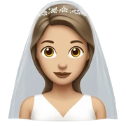 A white woman wearing a wedding veil with brown hair sticker