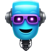 A friendly robot head giving a thumbs up, pixel art style, glowing neon blue and purple outline. sticker