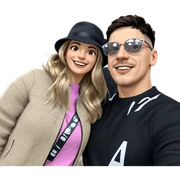 smiling couple portrait in stylish outfits sticker