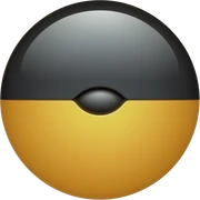Minimalist circular emoji, top half black and bottom half orange, small black oval mouth, no eyes, flat vector style, smooth edges, light background, soft shadow underneath, simple modern design, high resolution. sticker