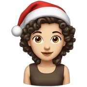 white-girl- short curly dark brown hair- dark brown-eyes-wearing-santa-hat sticker