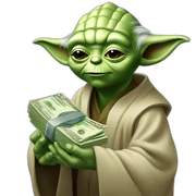 Yoda holds out money sticker