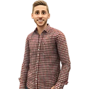 smiling boy in plaid shirt sticker