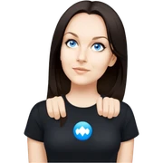 female, wearing black tshirt,  black hair sticker