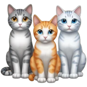 Three cats sitting, one blue eyed grey tabby, one orange and white, one all orange sticker