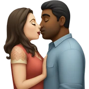 white overweight brunette woman kissing Indian man  sticker