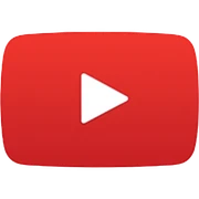 YouTube logo, red rectangle with rounded corners and white play button in the center sticker