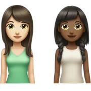 two girls with dark brown hair one with bangs green eyes sticker