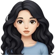 girl with wavy black long hair and subtle makeup sticker