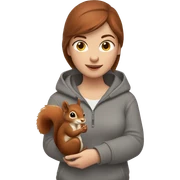 Short brown haired women in grey hoodie holding a red squirrel in hand sticker