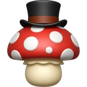 An mushroom with a top hat sticker