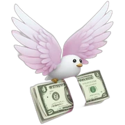 pink money order with white wings sticker