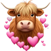 Highland cow surrounded by pink hearts  sticker