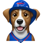 Dog wearing buffalo bills gear sticker