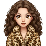 Brunette girl with long wavy hair in fluffy leopard fur coat  sticker