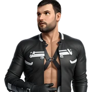 muscular male in stylish harness sticker