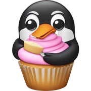 Pink pinguin eating a cupcake sticker