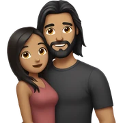 A beautiful white man with long dark brown hair and beard hugging a Filipino girl with brown skin and with long straight black hair   sticker