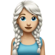 The girl with white hair with bangs hangs over her right shoulder with a braided hair and has a pair of blue eyes. sticker