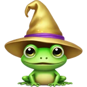 Green cute little frog with purple hat with gold wizard stars on his head sticker