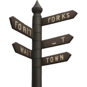 Twilight Inspired Emoji : Forks, Washington Signpost – A “Forks” town sign, maybe with some rainy or misty details, would represent the small-town setting of the story. sticker