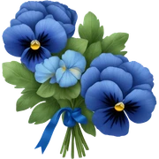 Bouquet composed of blue pansies, navy blue peonies tied with a blue ribbon and in the background navy blue butterflies and blue stars  sticker