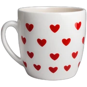 Taza de ceramica blanca con corazones rojos  sticker