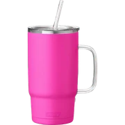 Bright pink 40oz Stanley tumbler with handle with clear straw sticker