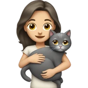 Brunette girl hugging gray cat sticker