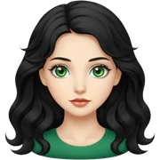 Caucasian girl with long, wavy black hair, green eyes, and pretty makeup. sticker