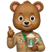 A Funko pop-style bear starbucks worker pointing to the left holding a cappuccino  sticker