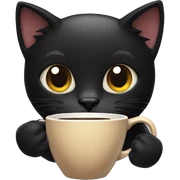 black cat holding a coffee cup  sticker