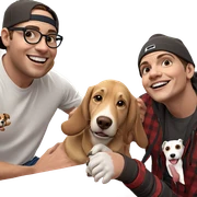 happy boys with dog and hat sticker