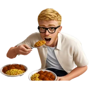 blonde boy enjoying curry meal sticker
