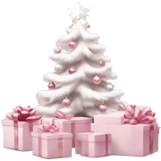 Light pink Christmas gifts under a white Christmas tree  sticker