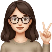 chica con el cabello marrón oscuro semi ondulado y lentes delgados haciendo un like tez blanca sticker