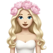 White bride with long light blonde hair and blue eyes with light pink peonies in hair white skin  sticker