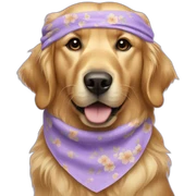 Golden retriever wearing lilac floral bandana around neck sticker