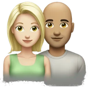 Loving white couple. Male = bald, 35, white, light green eyes. Female = blonde highlights, light green eyes sticker