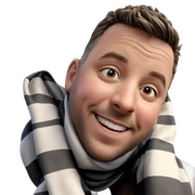 smiling boy with striped scarf sticker