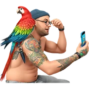 tattooed guy with parrot phone sticker