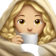 blonde girl inside a blanket sipping coffee eyes closed sticker