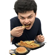 boys enjoying food indoors sticker