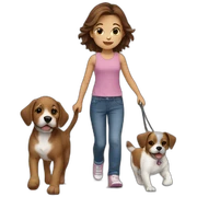 kid brown hair walks with puppy sticker