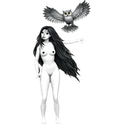 nude girl with owl companion sticker