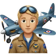 young man with wavy dirty blonde hair and blue eyes. He is a pilot and there is a RAF spitfire plane behind him sticker