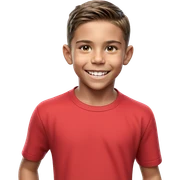smiling boy in red shirt sticker