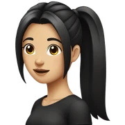 girl with black hair in a ponytail and a black shirt sticker