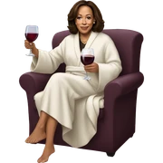 Kamala Harris wearing robe and slippers drinking wine sticker